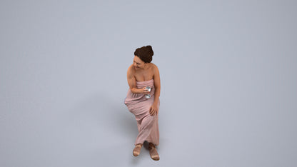 photogrammetry 3D woman casual sitting, realistic human model archviz FBX, back view render