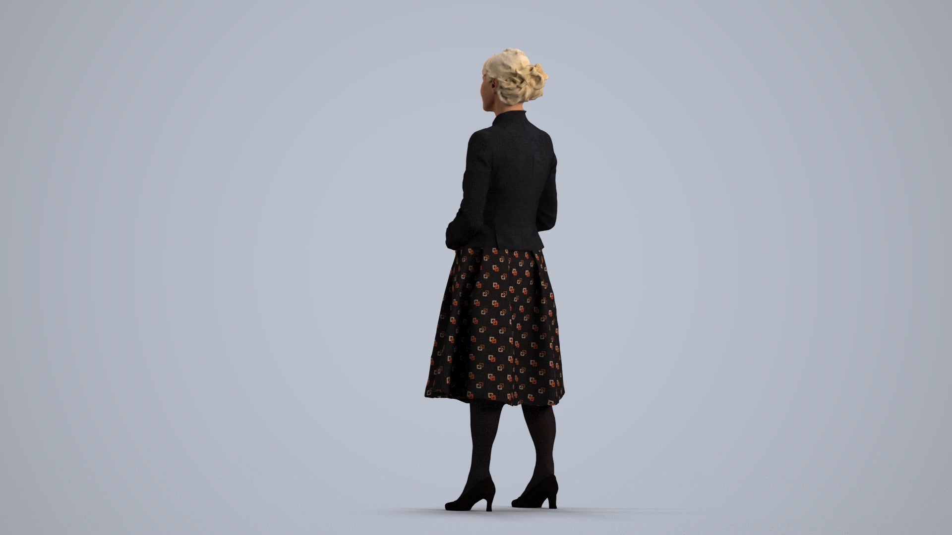 realistic 3D senior woman business standing, scanned archviz people for Blender and 3ds Max, front view render