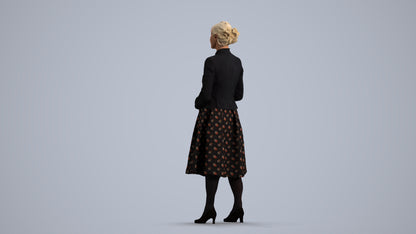 realistic 3D senior woman business standing, scanned archviz people for Blender and 3ds Max, front view render