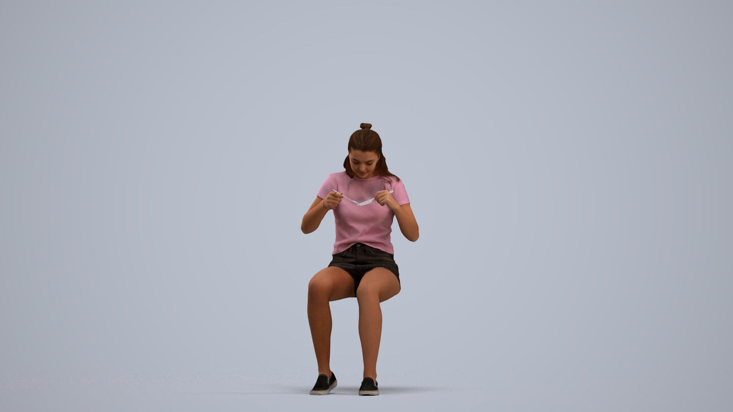 3D scanned girl kids casual, photorealistic archviz people for Enscape and SketchUp, standing pose render