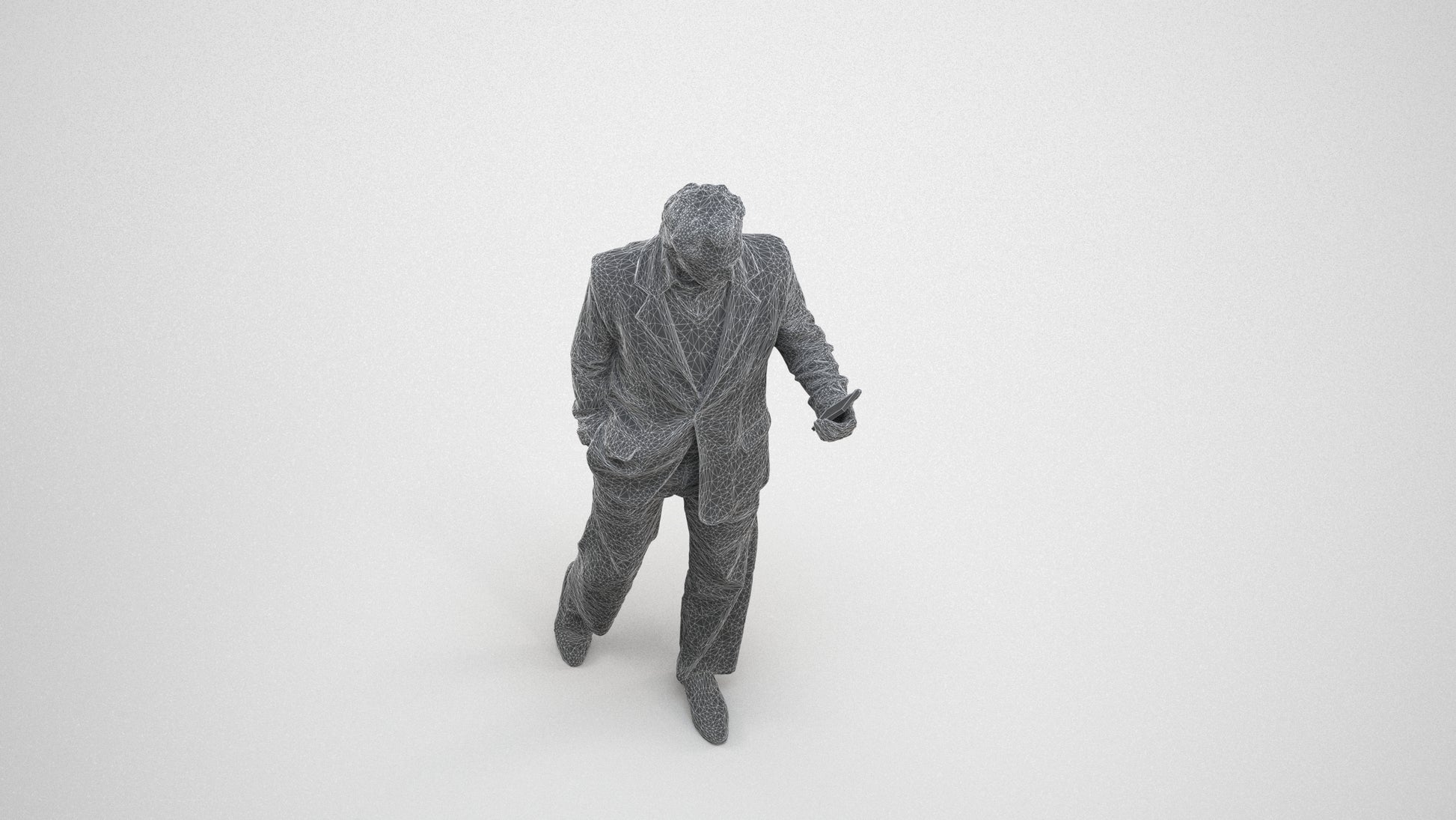 realistic 3D human man business walking, archviz people FBX OBJ for Blender, wireframe three-quarter view