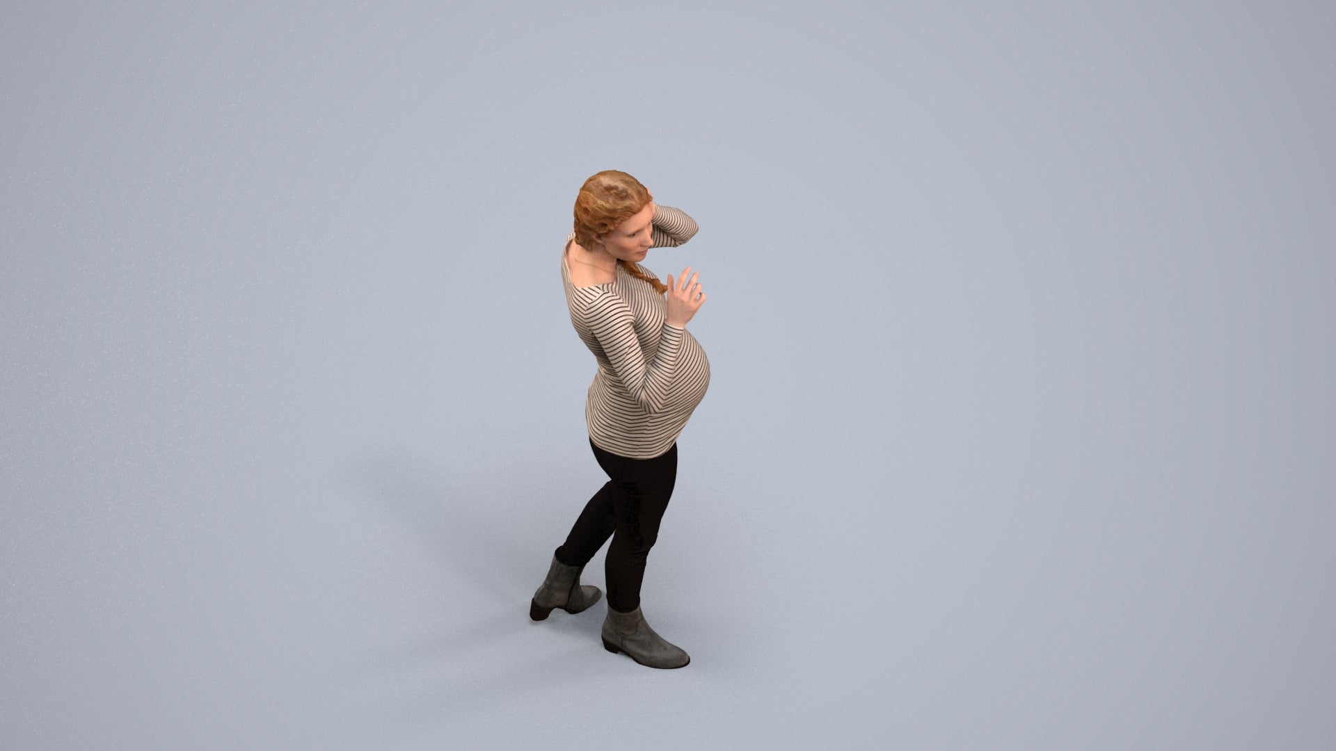 realistic 3D human woman casual walking, archviz people FBX OBJ for Blender, back view render