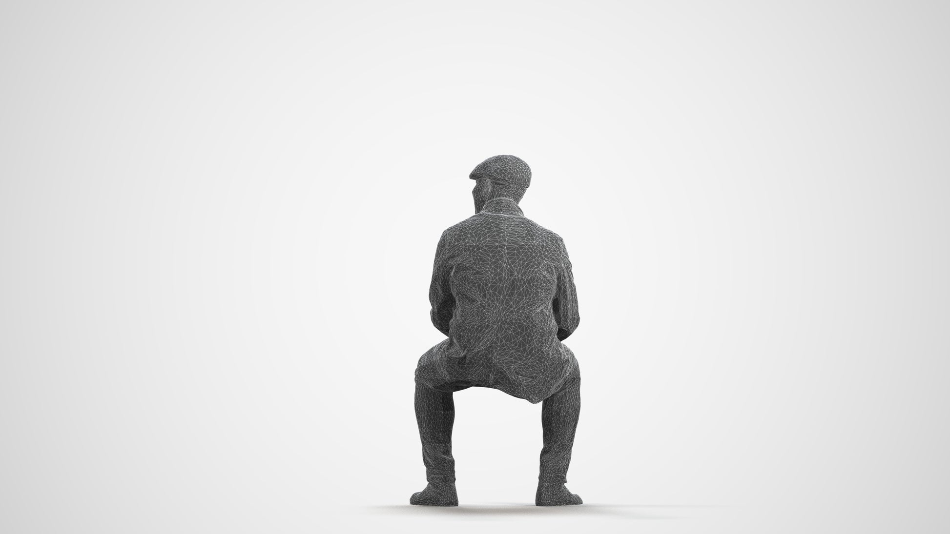 3D people model man casual sitting, scanned human for 3ds Max rendering, wireframe front view