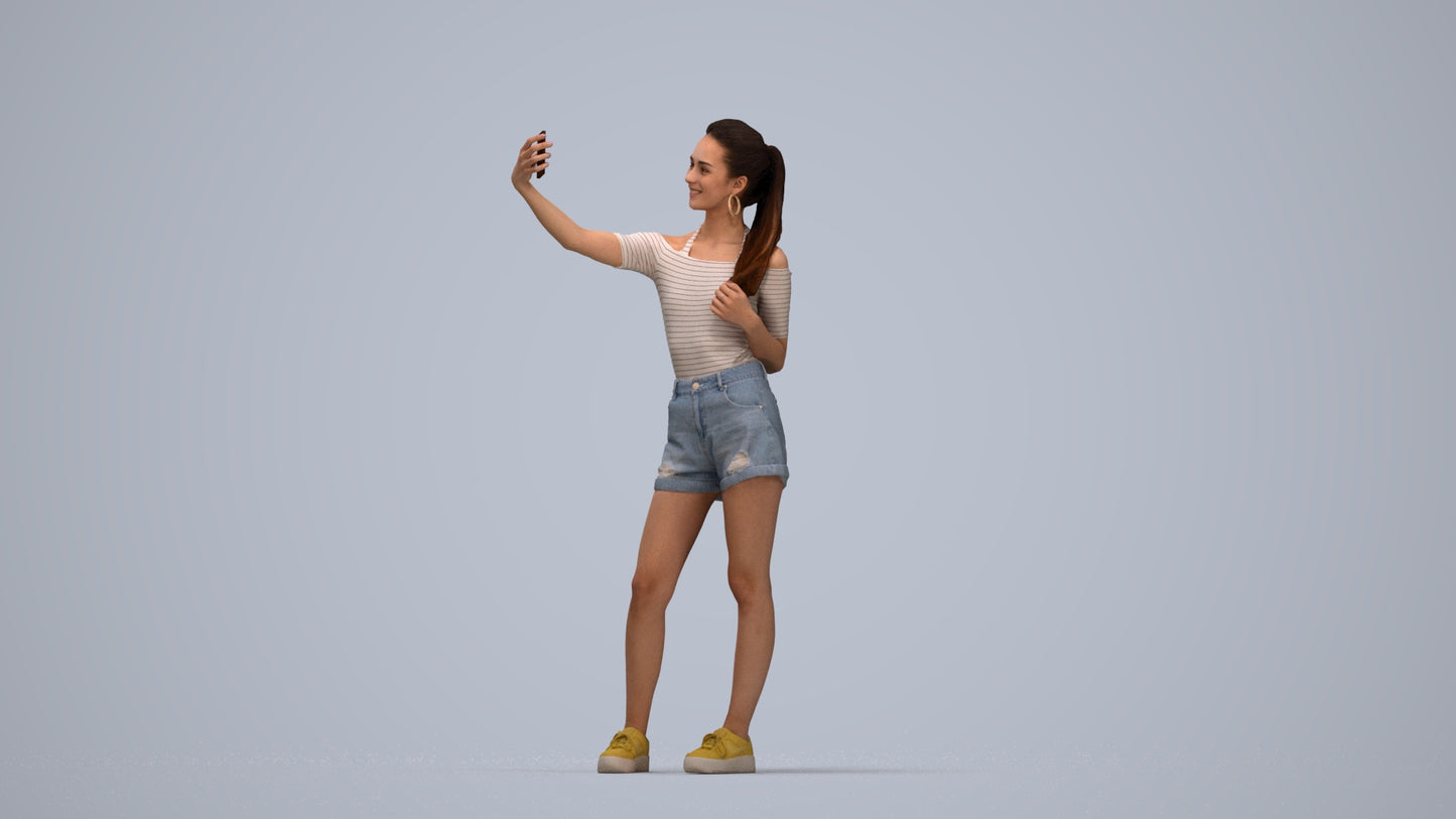 realistic 3D people woman casual standing, render-ready for V-Ray and Corona, FBX OBJ, top-down view render