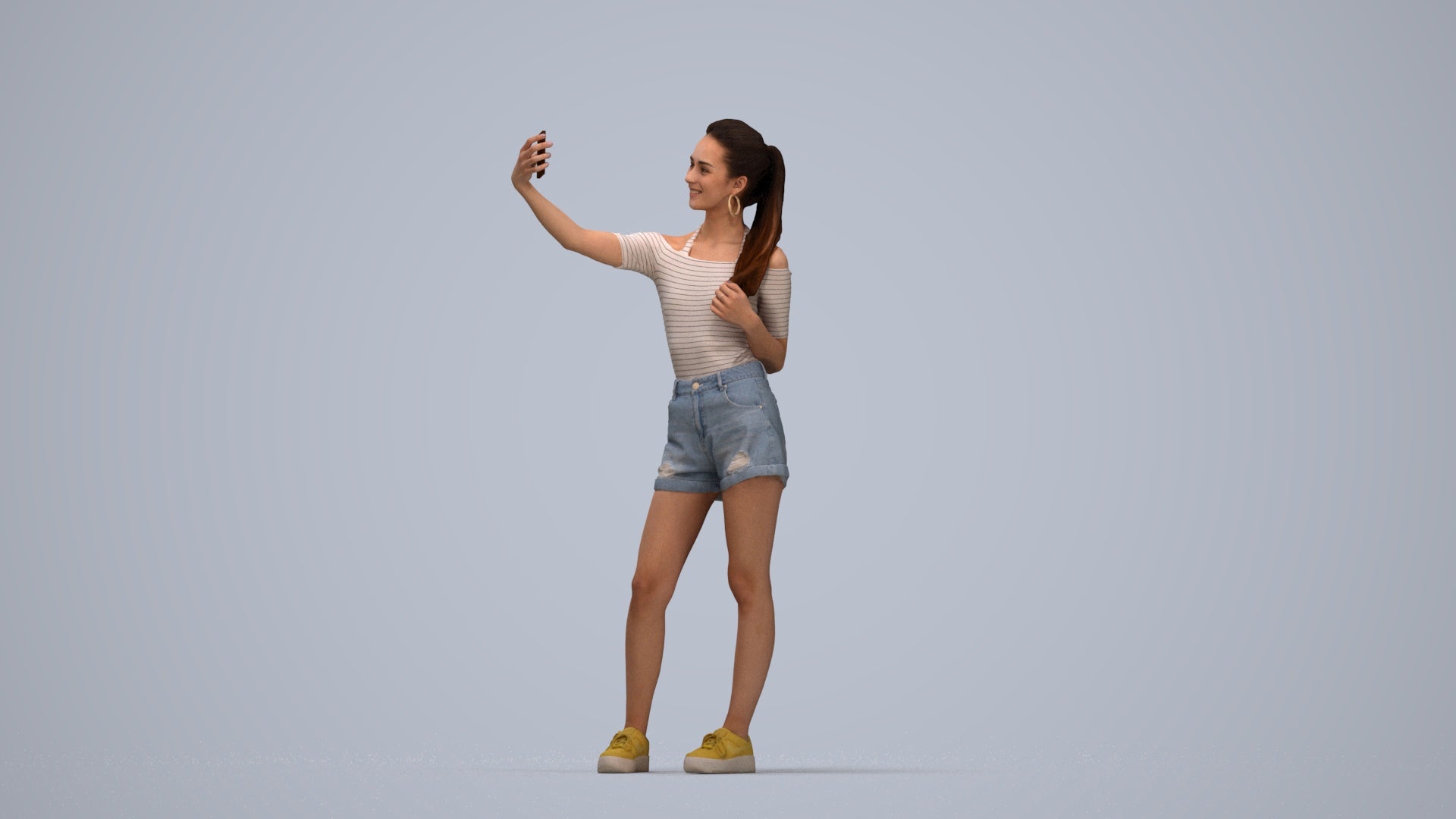 realistic 3D people woman casual standing, render-ready for V-Ray and Corona, FBX OBJ, top-down view render