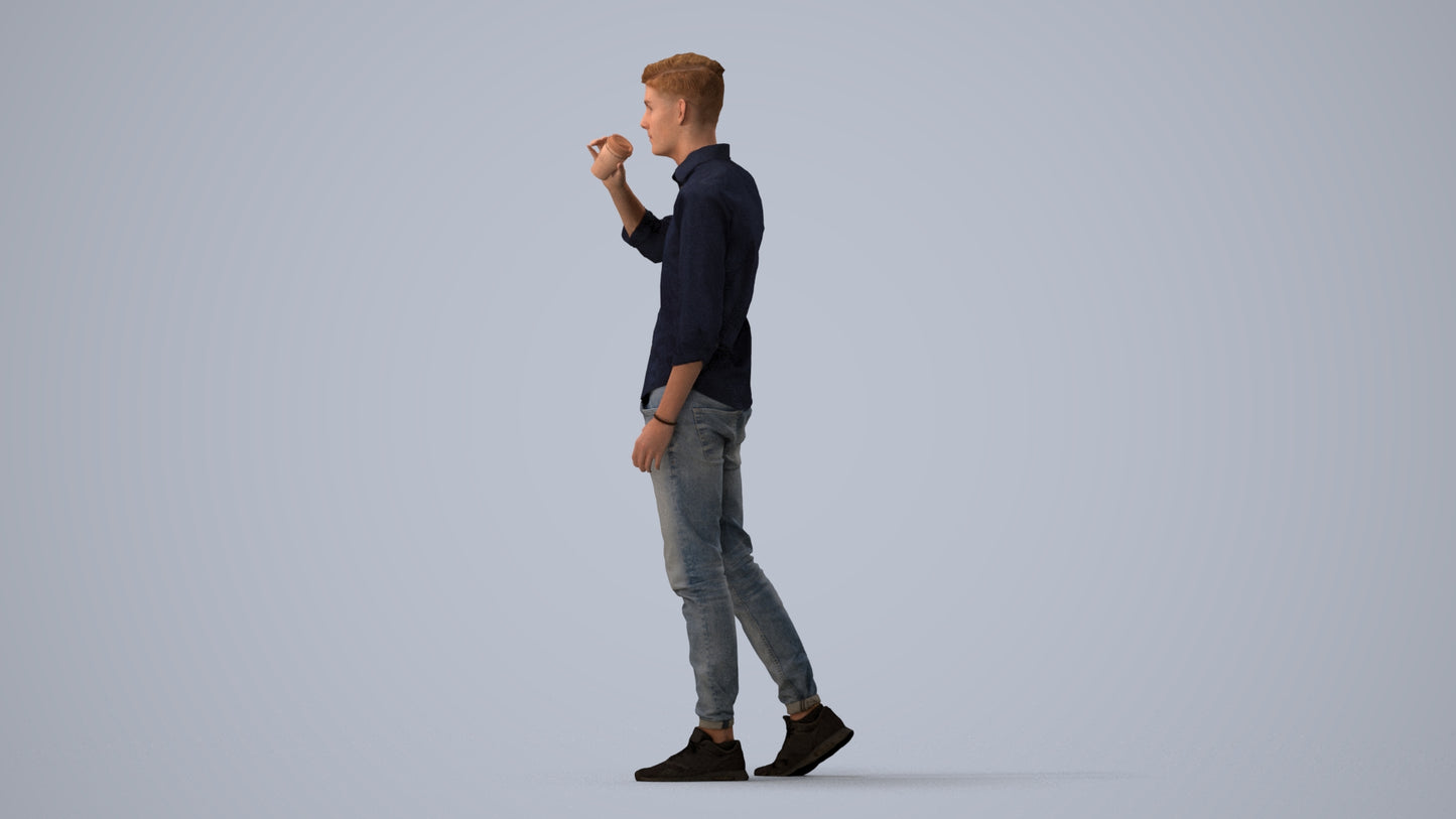 realistic 3D man casual walking, scanned archviz people for Blender and 3ds Max, three-quarter view render