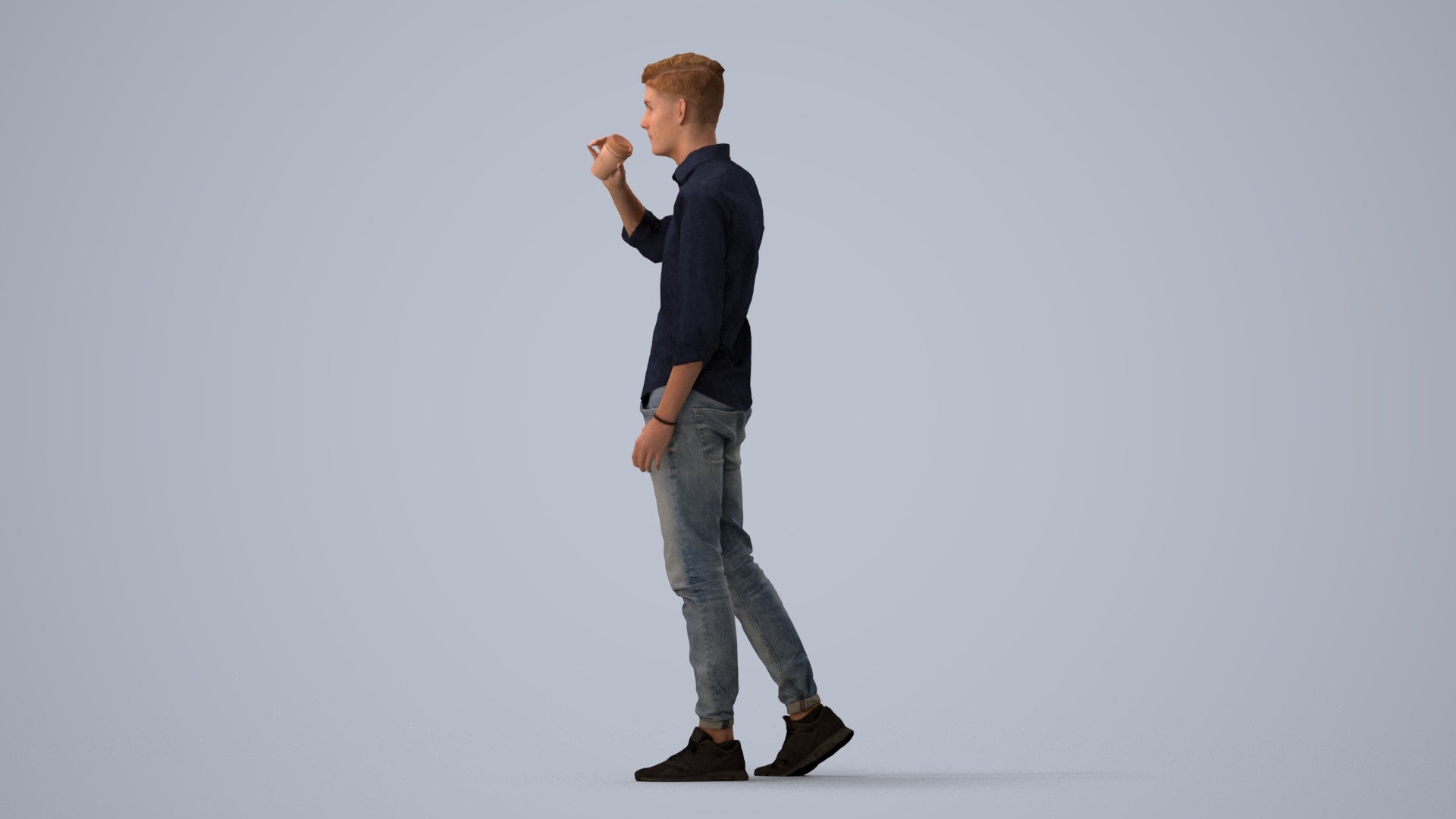 realistic 3D man casual walking, scanned archviz people for Blender and 3ds Max, three-quarter view render
