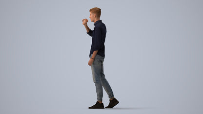 realistic 3D man casual walking, scanned archviz people for Blender and 3ds Max, three-quarter view render