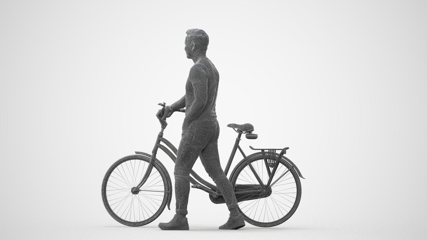 realistic 3D man casual cycling, scanned archviz people for Blender and 3ds Max, square thumbnail