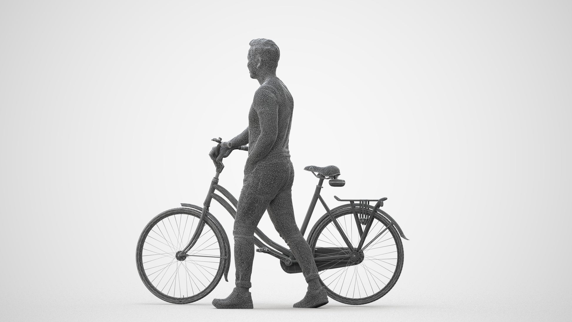 realistic 3D man casual cycling, scanned archviz people for Blender and 3ds Max, square thumbnail