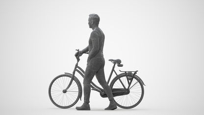 realistic 3D man casual cycling, scanned archviz people for Blender and 3ds Max, square thumbnail