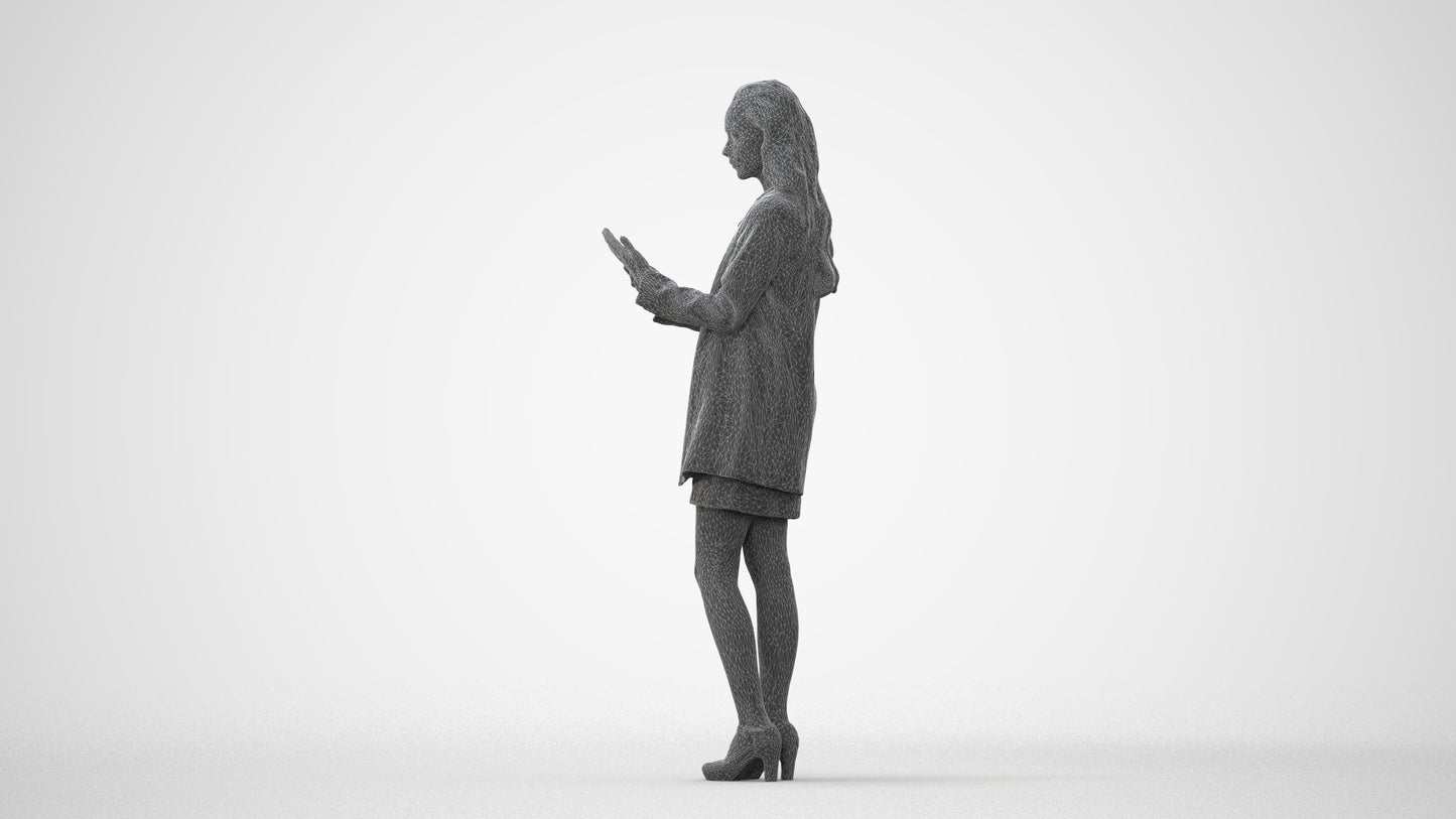3D human model woman business standing, photogrammetry scanned person for archviz, square thumbnail
