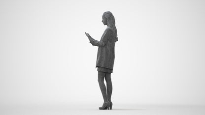 3D human model woman business standing, photogrammetry scanned person for archviz, square thumbnail