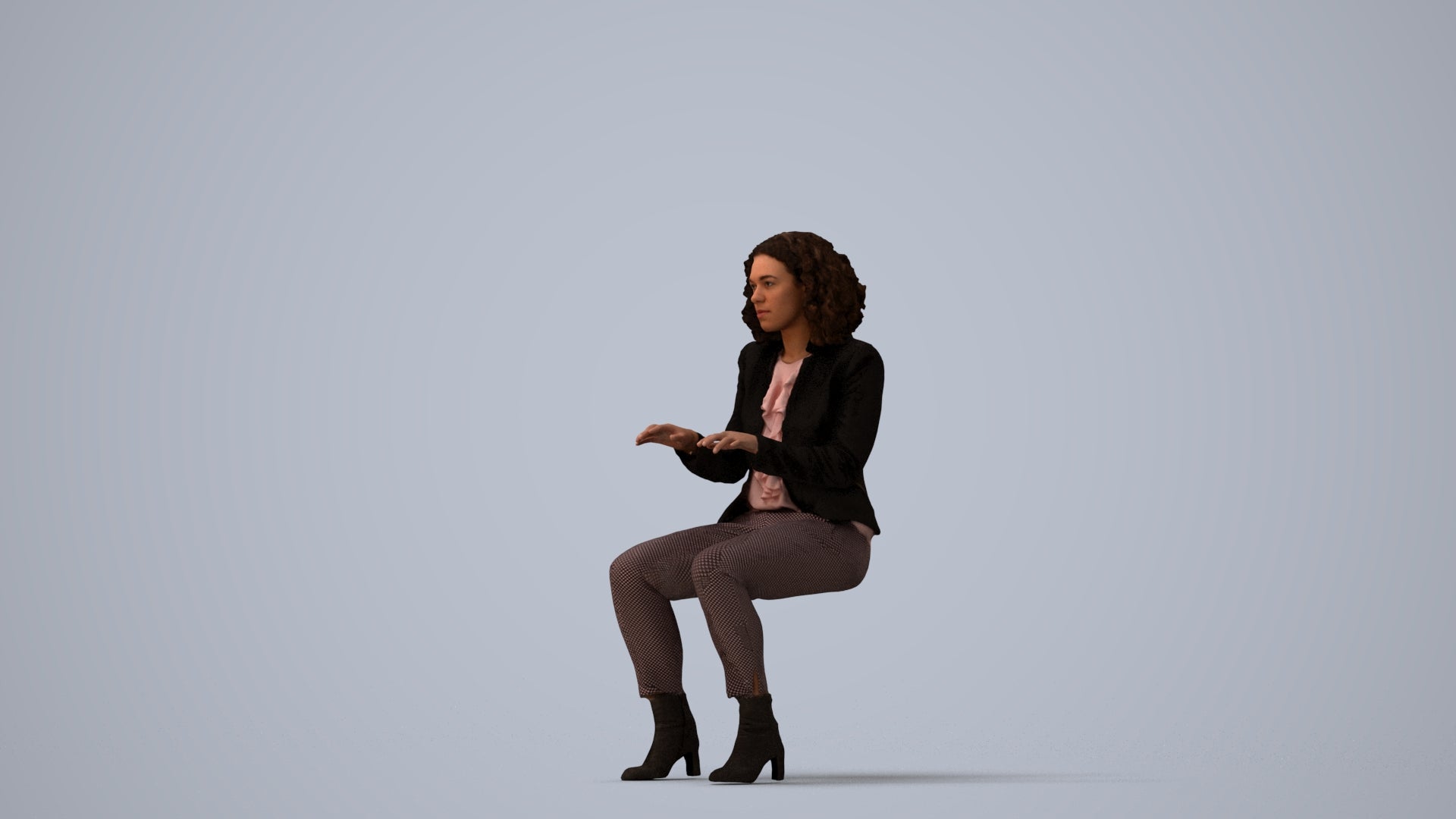 photogrammetry 3D woman business, realistic human model archviz FBX, three-quarter view render