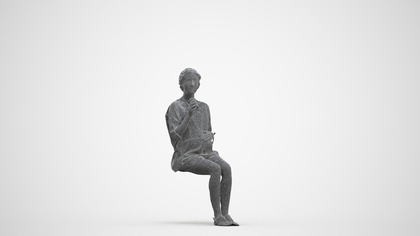realistic 3D people woman casual sitting, render-ready for V-Ray and Corona, FBX OBJ, three-quarter front view render