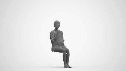 realistic 3D people woman casual sitting, render-ready for V-Ray and Corona, FBX OBJ, three-quarter front view render