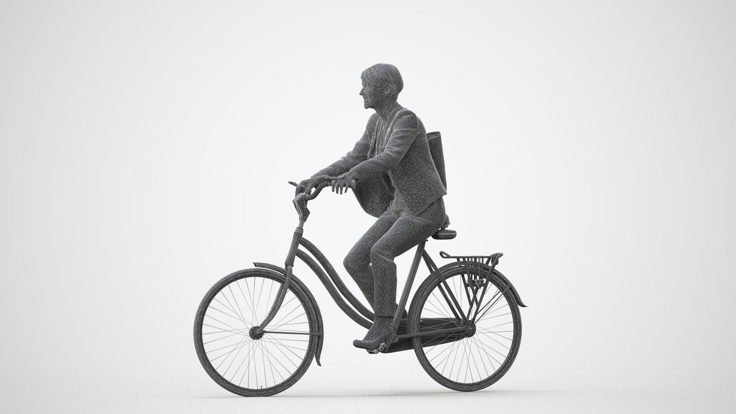 realistic 3D people senior woman business cycling, render-ready for V-Ray and Corona, FBX OBJ, square thumbnail