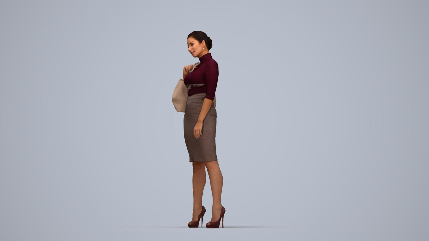 3D scanned woman standing business, photorealistic archviz people for Enscape and SketchUp, top-down view render