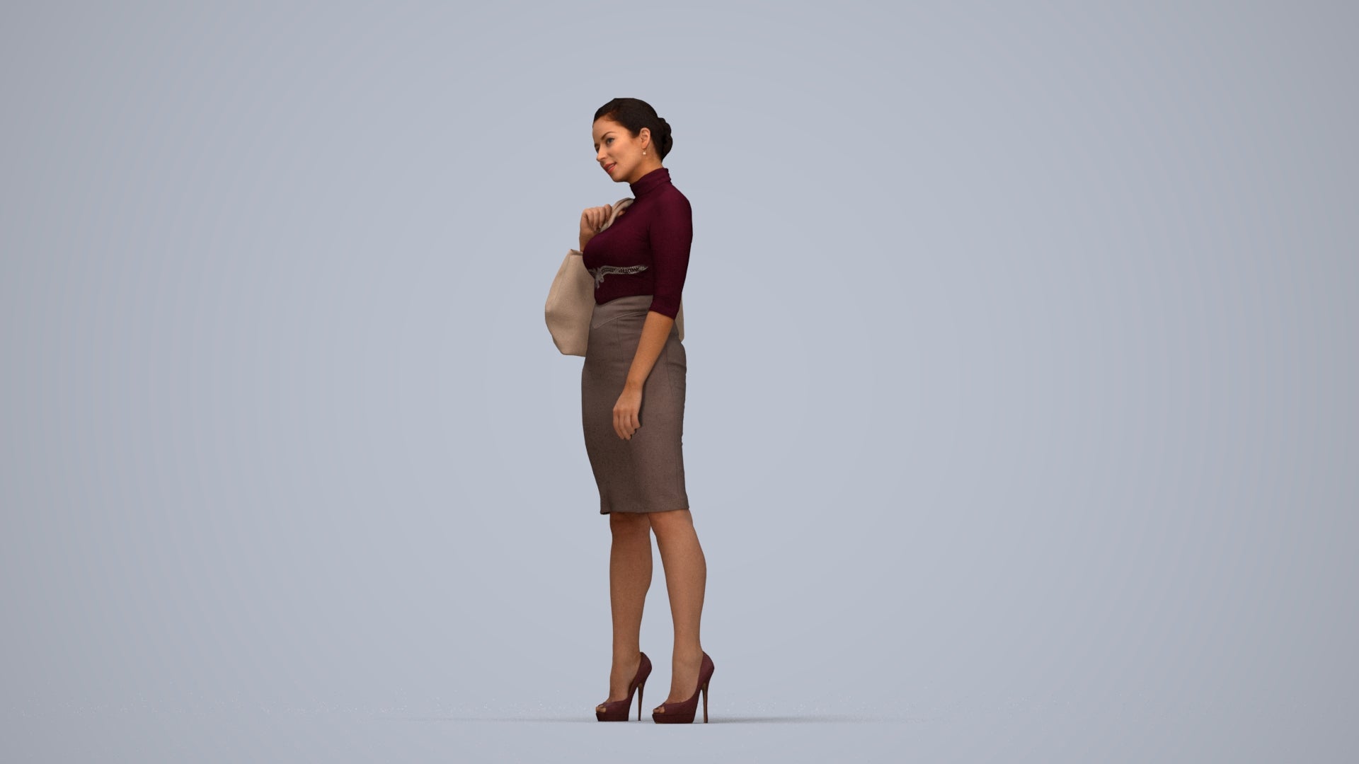 3D scanned woman standing business, photorealistic archviz people for Enscape and SketchUp, top-down view render
