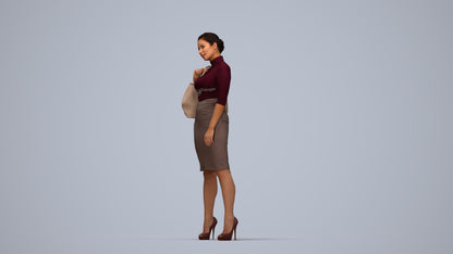 3D scanned woman standing business, photorealistic archviz people for Enscape and SketchUp, top-down view render