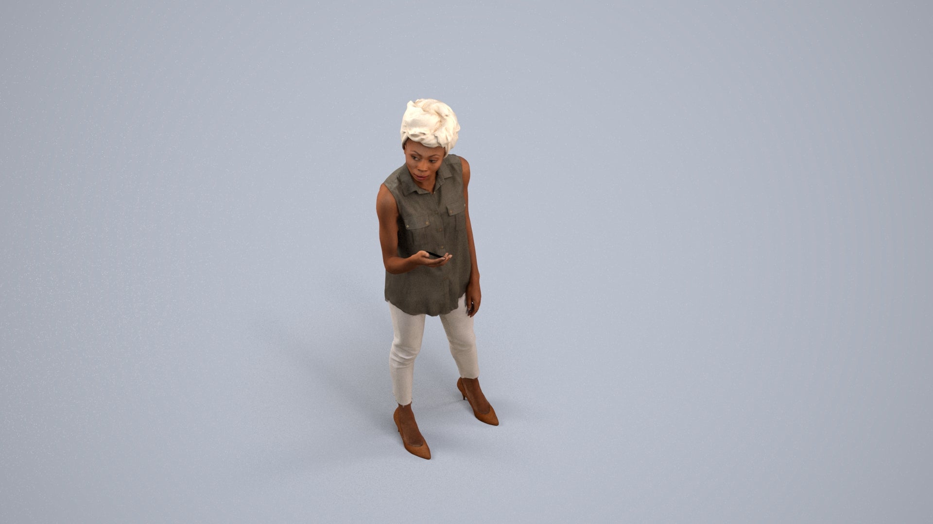 3D scanned woman standing casual, photorealistic archviz people for Enscape and SketchUp, back view render