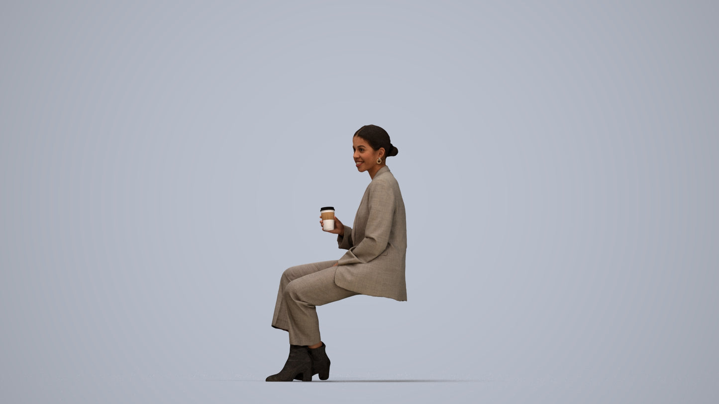 photogrammetry 3D woman business, realistic human model archviz FBX, top-down view render