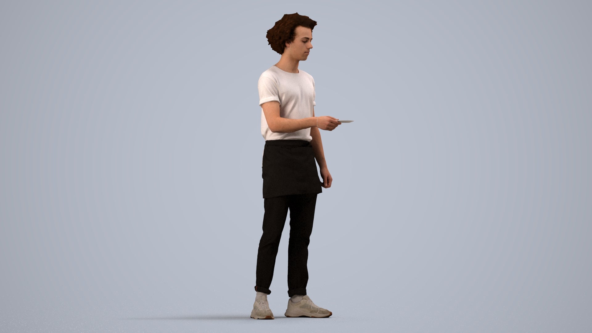 realistic 3D human man door, archviz people FBX OBJ for Blender, side view render