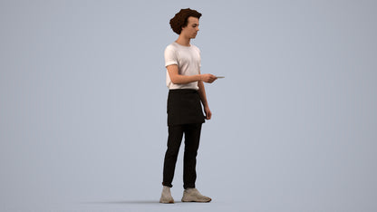 realistic 3D human man door, archviz people FBX OBJ for Blender, side view render