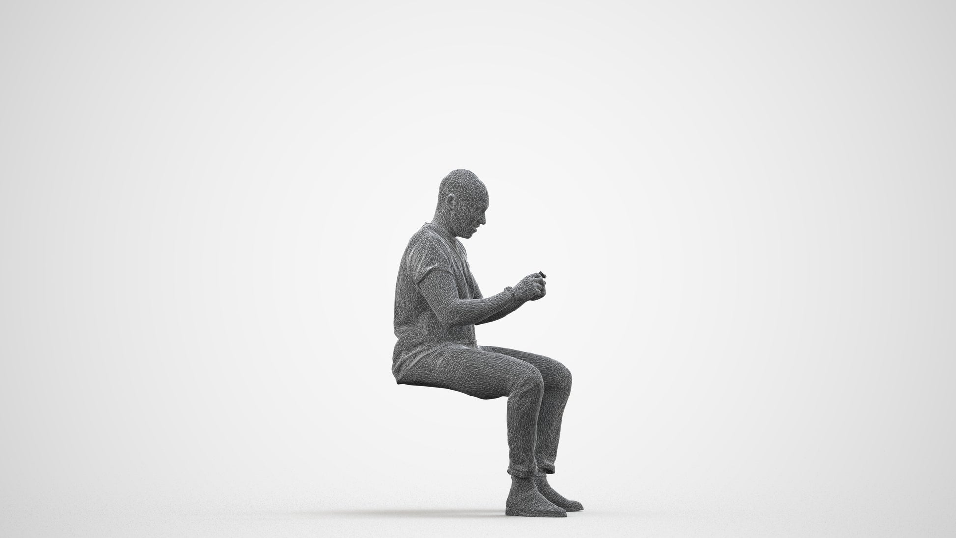 realistic 3D people man casual sitting, render-ready for V-Ray and Corona, FBX OBJ, wireframe side view