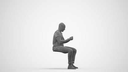 realistic 3D people man casual sitting, render-ready for V-Ray and Corona, FBX OBJ, wireframe side view