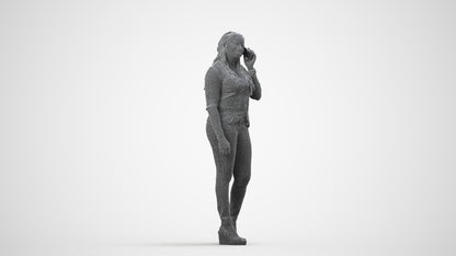 realistic 3D woman casual standing, scanned archviz people for Blender and 3ds Max, wireframe side view