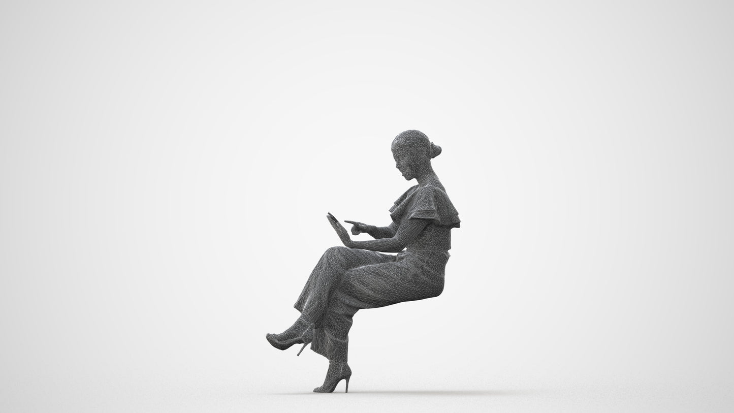 3D scanned woman sitting business, photorealistic archviz people for Enscape and SketchUp, square thumbnail