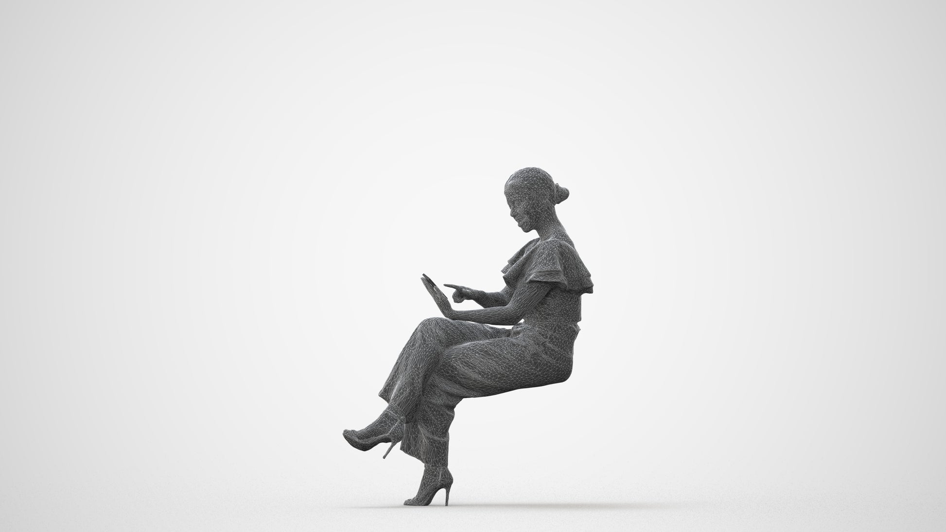 3D scanned woman sitting business, photorealistic archviz people for Enscape and SketchUp, square thumbnail