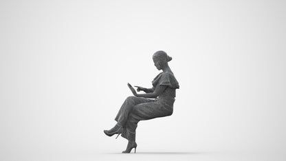 3D scanned woman sitting business, photorealistic archviz people for Enscape and SketchUp, square thumbnail