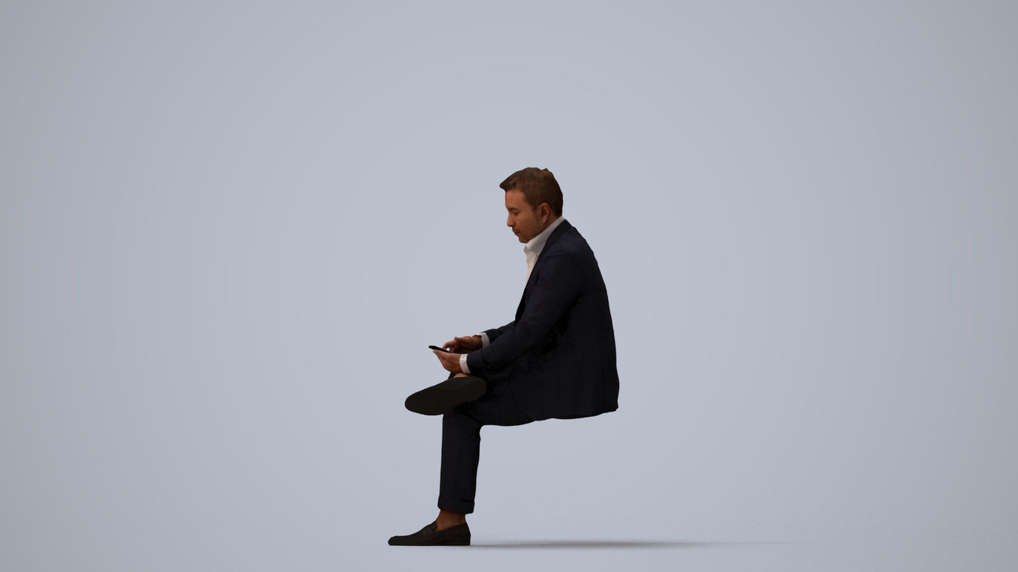 photogrammetry 3D man business, realistic human model archviz FBX, three-quarter view render