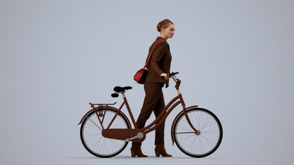 realistic 3D human woman business cycling, archviz people FBX OBJ for Blender, side view render