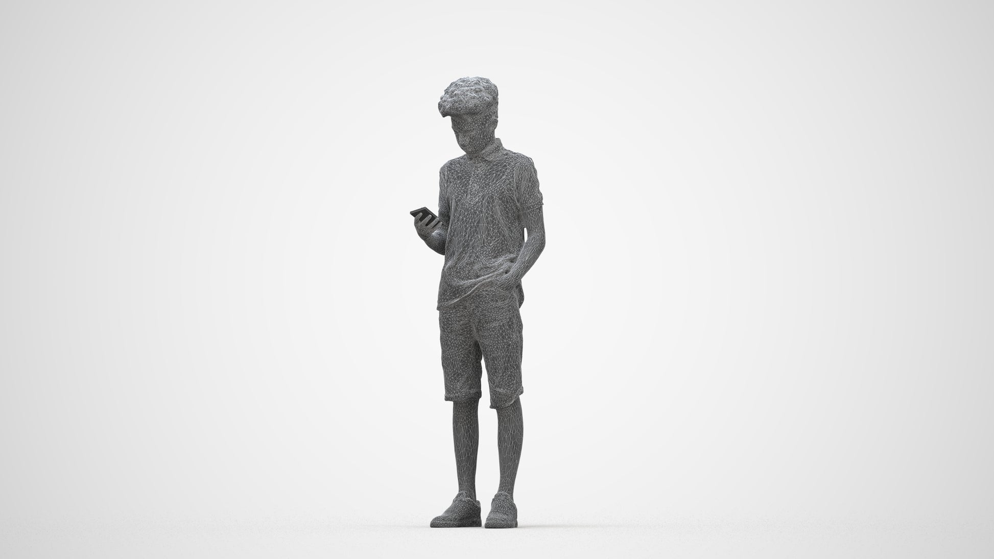realistic 3D human boy casual kids, archviz people FBX OBJ for Blender, wireframe back view