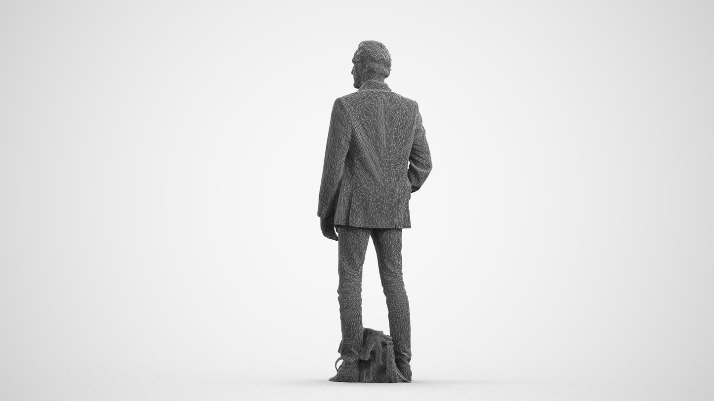 realistic 3D human man business standing, archviz people FBX OBJ for Blender, wireframe front view