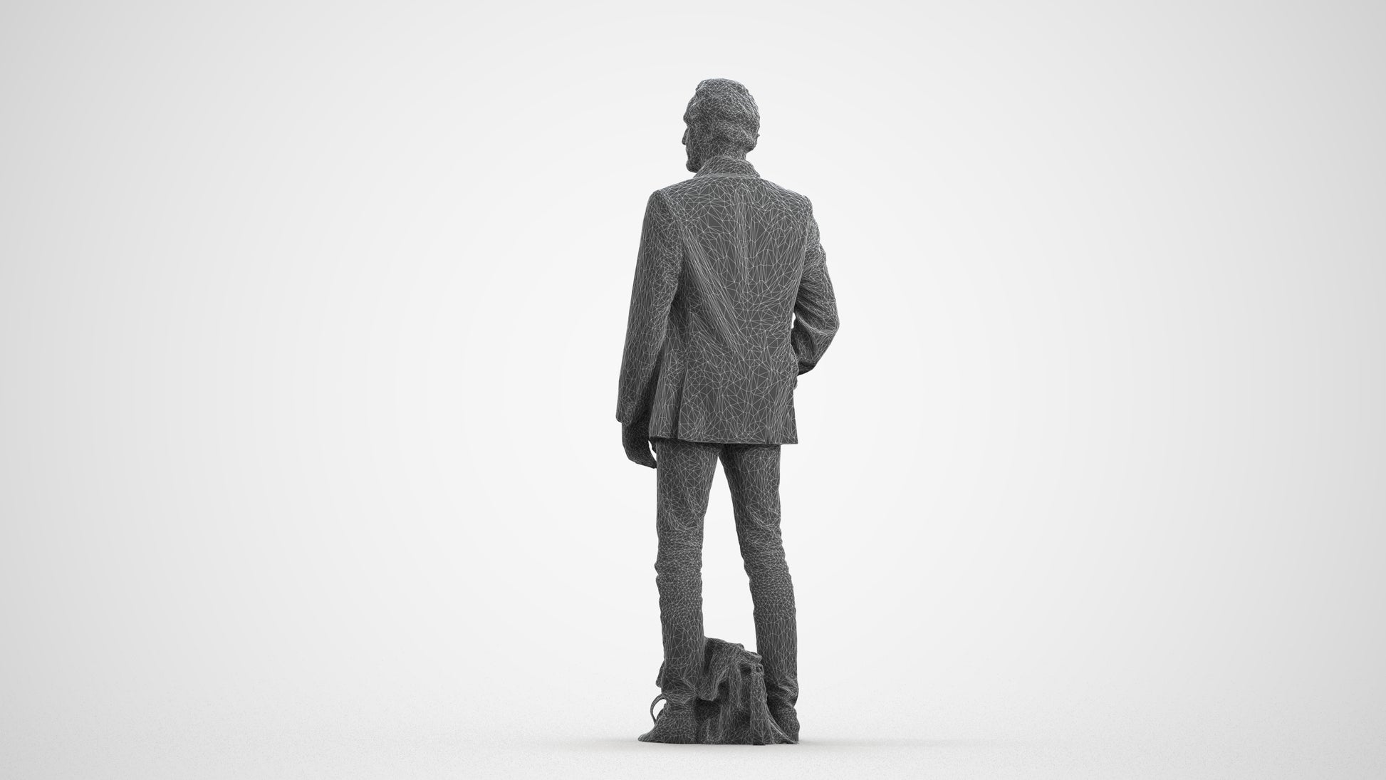 realistic 3D human man business standing, archviz people FBX OBJ for Blender, wireframe front view