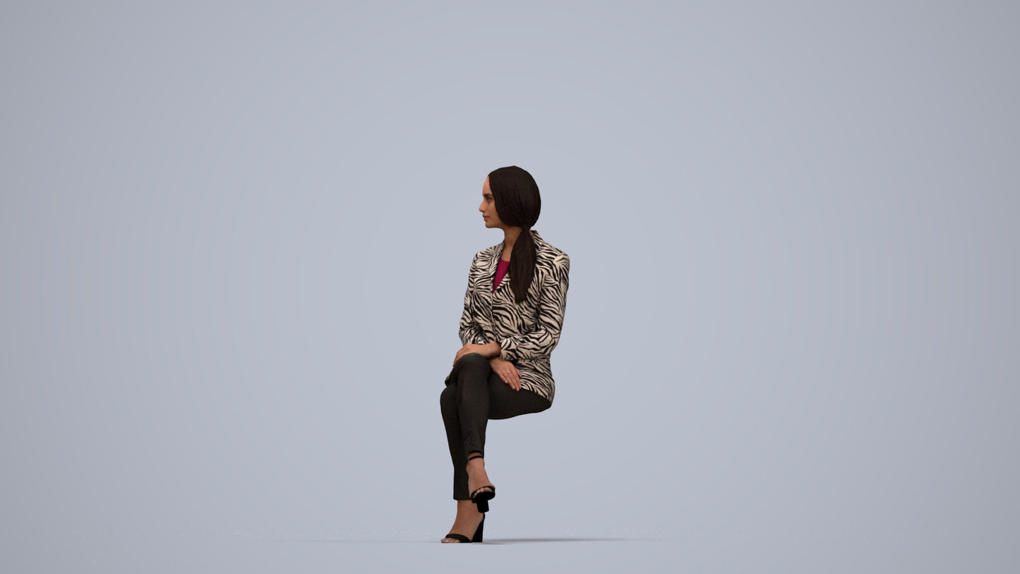 3D scanned woman sitting business, photorealistic archviz people for Enscape and SketchUp, top-down view render