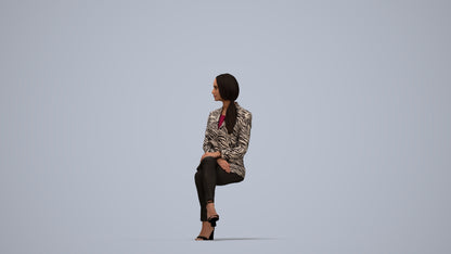 3D scanned woman sitting business, photorealistic archviz people for Enscape and SketchUp, top-down view render