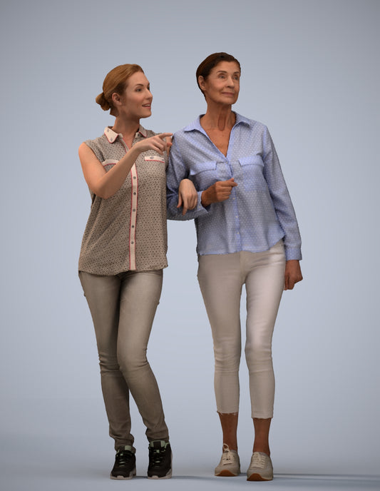 3D human model woman casual couple, photogrammetry scanned person for archviz