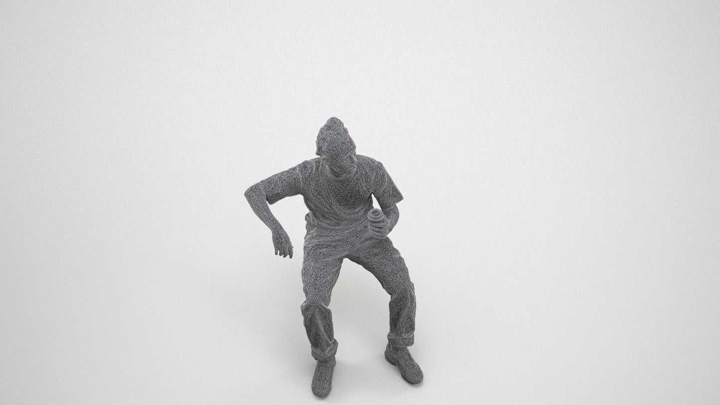 scanned 3D man casual sitting, photogrammetry people for Enscape and V-Ray, wireframe three-quarter view