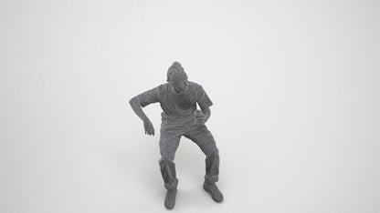scanned 3D man casual sitting, photogrammetry people for Enscape and V-Ray, wireframe three-quarter view