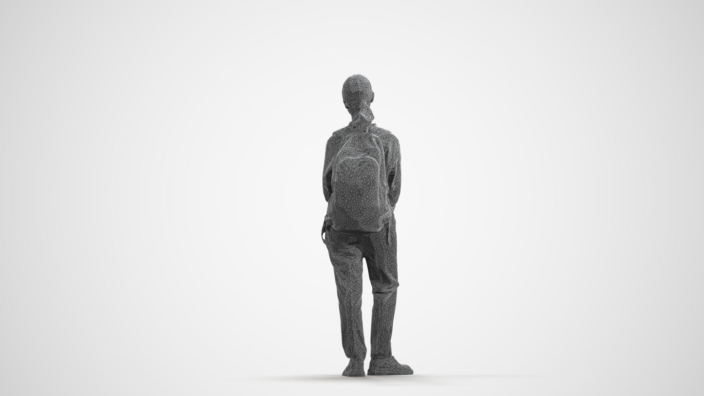 scanned 3D girl kids, photogrammetry people for Enscape and V-Ray, wireframe front view