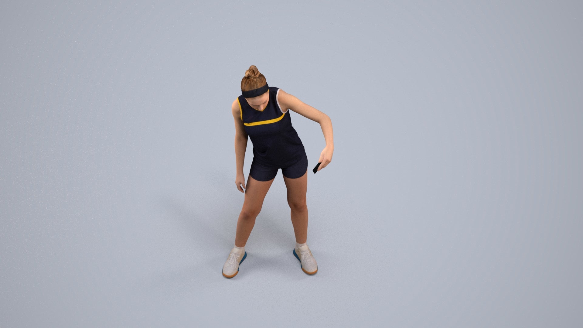 realistic 3D human girl sport, archviz people FBX OBJ for Blender, back view render