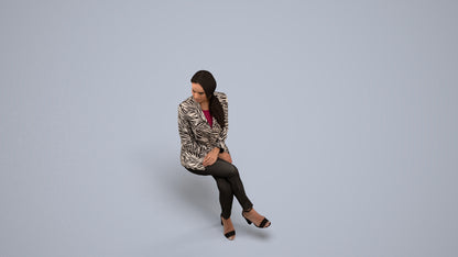 3D scanned woman sitting business, photorealistic archviz people for Enscape and SketchUp, back view render