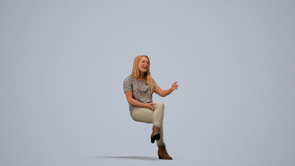 3D scanned woman sitting casual, photorealistic archviz people for Enscape and SketchUp, side view render
