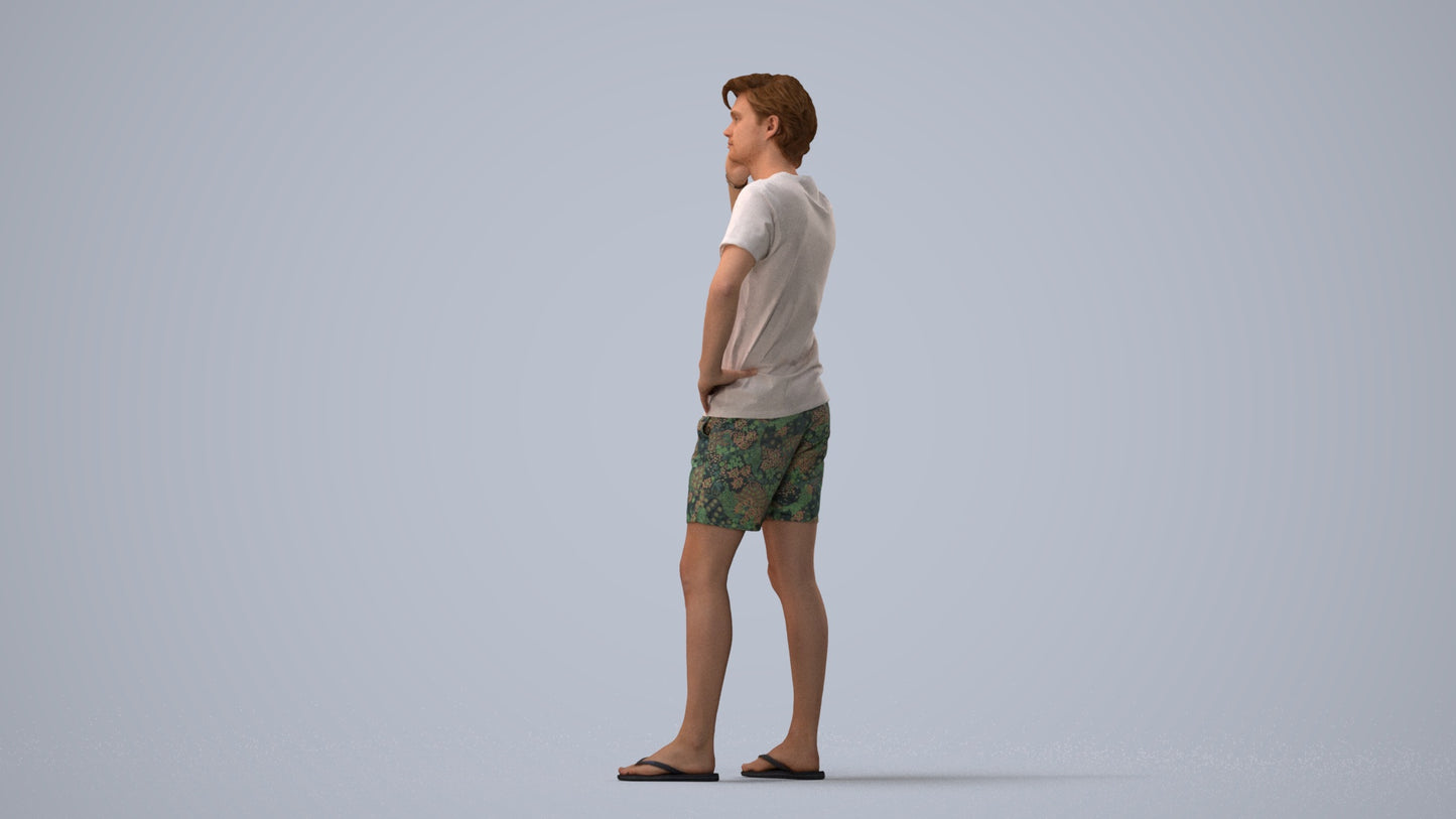 3D human model man casual standing, photogrammetry scanned person for archviz, three-quarter view render