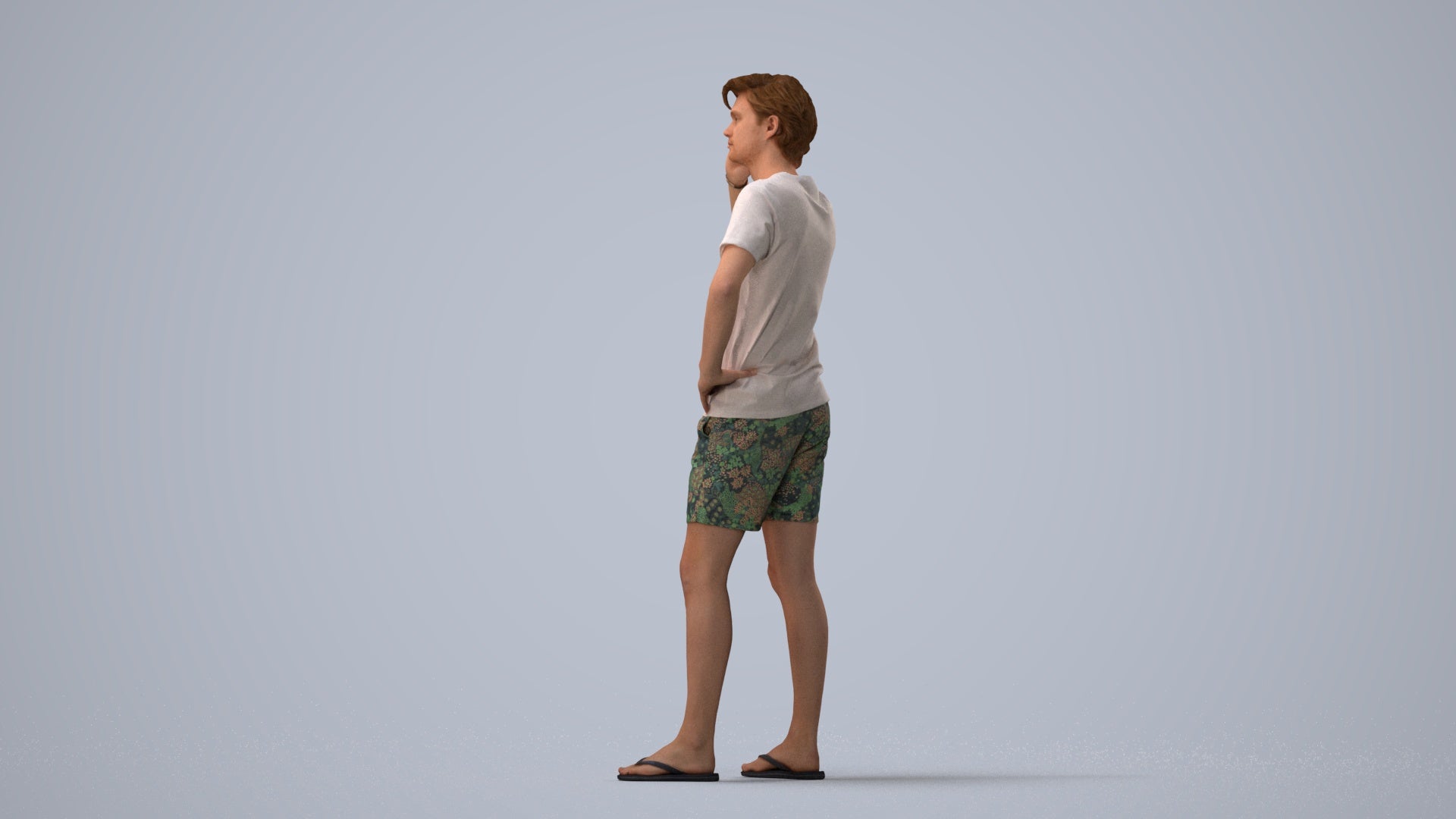 3D human model man casual standing, photogrammetry scanned person for archviz, three-quarter view render